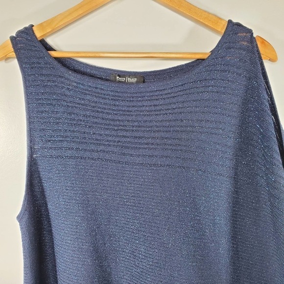 White House Black Market Asymmetric Drape Sleeve Shimmer Sweater Blue Medium - Picture 2 of 15